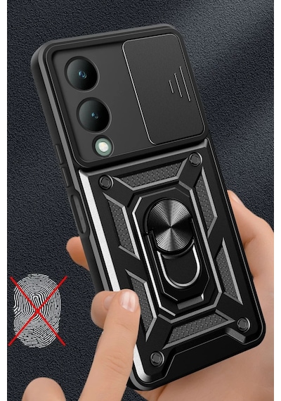 Vivo Y17s Uyumlu Kılıf Pars Lens Yüzüklü Silikon - Gümüş