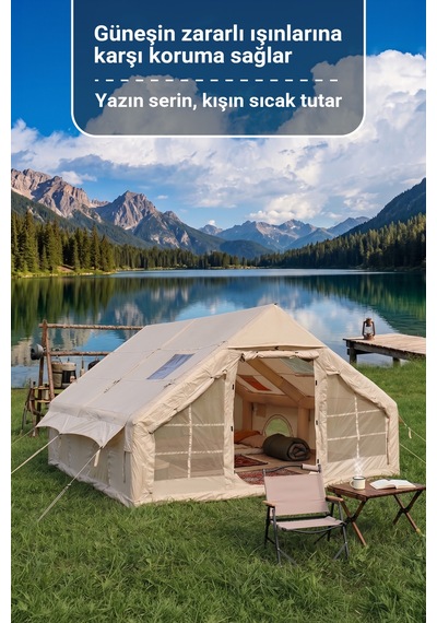 12 Kişilik 4 Mevsim Şişme Kamp Çadırı Krem