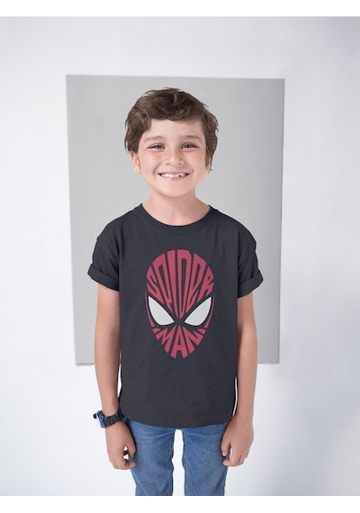Sevbano Spider-man Maske Baskılı Unisex Spider-man Film Çocuk Tişört 1-1 SIYAH