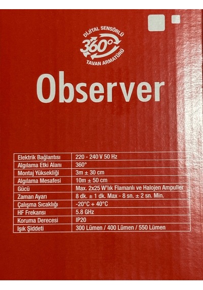 Netelsan Observer 360 Derece Sensörlü Tavan Armatürü Beyaz
