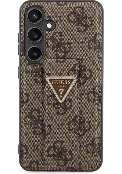Galaxy S24 Uyumlu Kılıf Guess Lisanslı 4g Desenli Üçgen Logolu Standlı Deri Kapak Siyah