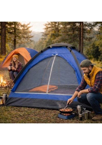 3 Kişilik Manuel Kamp Çadırı Düz Kapılı Outdoor Aile, Doğa, Piknik Ve Kamp Çadırı 200x150x110 Cm Çok Renkli