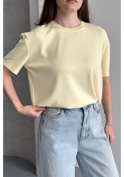 Balenbi Kadın Modal Bisiklet Yaka Basic Yarım Kollu T-shirt 1211 Sarı