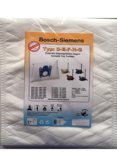 - Siemens Uyumlu Type: D-e-f-h-g Elektrikli Süpürge Sentetik Toz Torbası 5 Adet