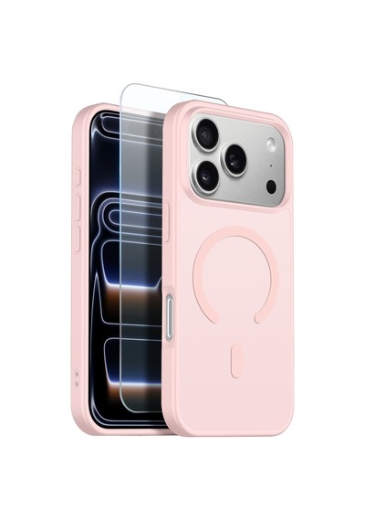 Teleplus Apple Uyumlu iPhone 17 Pro Kılıf Babet Translucent Mat Msafe Şarj Özellikli Kapak + Ekran Koruyucu Pembe
