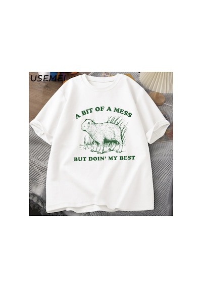 Tarzsokak Bir Karışıklık Ama En İyi Kapibara T-shirt Erkekler Vintage Tshirt Garip Rahat Pa 2877 Beyaz