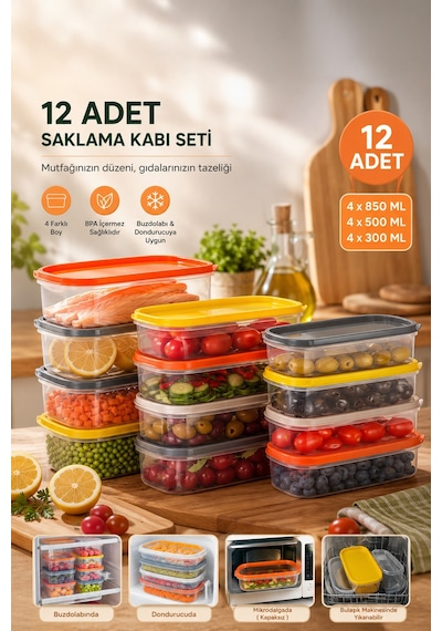 Porsima 1001 Dikdörtgen Plastik Saklama Kabı Seti 12'li