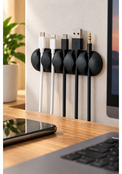 5 Kanallı Kablo Tutucu Yapışkanlı Fiş Sabitleyici Masaüstü Kablo Düzenleyici Organizer