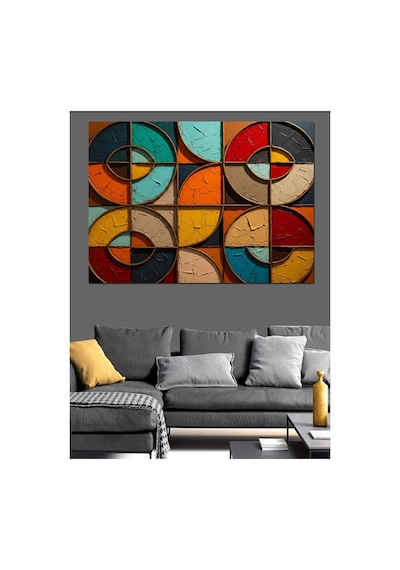 Renkli Geometrik Daireler Ve Desenler Yağlı Boya Dokulu Kanvas Tablo Canvas Tablosu
