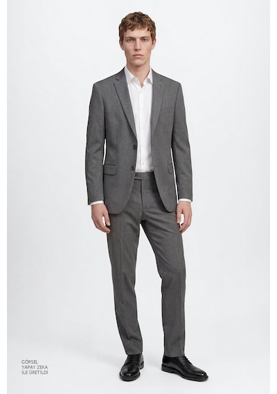 AC&Co / Altınyıldız Classics Erkek Grı Slim Fit Dar Kesim Mono Yaka Takım Elbise Gri