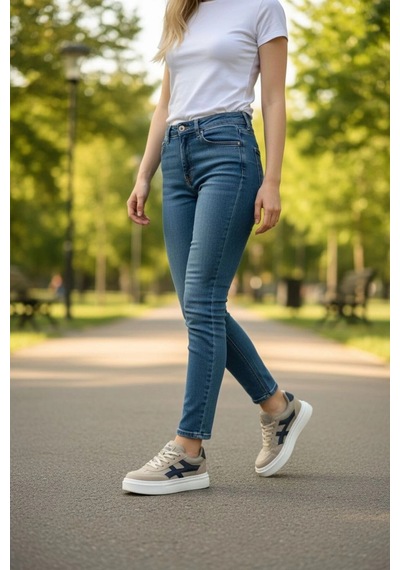In Step Meengi Unisex Bej Siyah Detaylı Günlük Spor Ayakkabı - Sneaker
