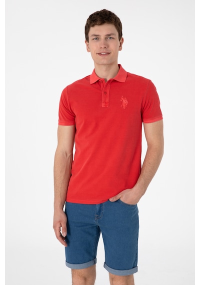 U.S. Polo Assn. Erkek Slim Fit Polo Yaka Kırmızı Yıkamalı Basic Tişört 50305995-VR030