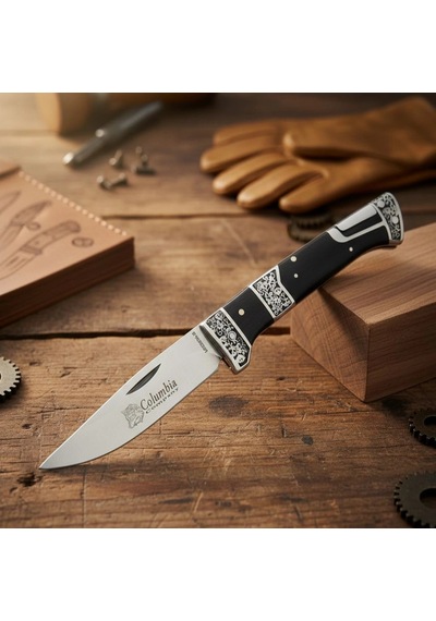 Knivox Columbia Company Mb3936-b Gravür İşlemeli Ahşap Kabze Kamp Çakısı Siyah