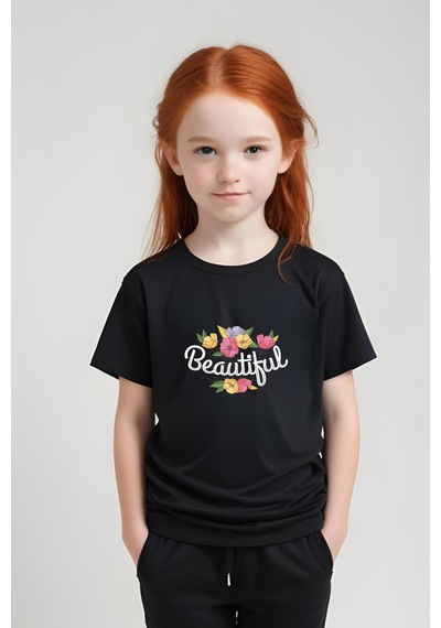 Panios Kids Beautiful Baskılı Kız Çocuk Tişört Ve Eşofman Alt-üst Takım Siyah Panios Kids Beautiful Baskılı Kız Çocuk Tişört Ve Eşofman Alt-üst Takım Siyah