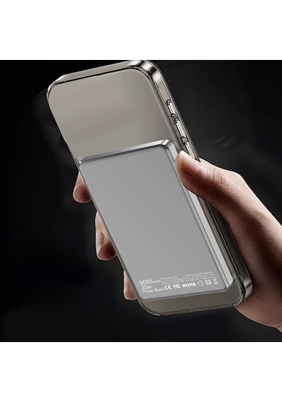 Uk Apple Uyumlu iPhone 15 Pro  Magsafe 5000mah Ultra İnce Powerbank Kablosuz Hızlı Şarj-titanyum Gri Titanyum