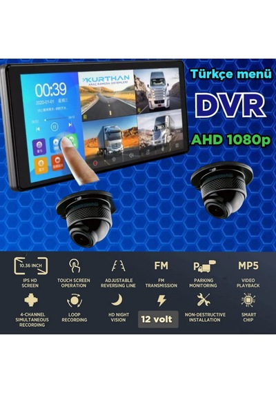 Dvr Dokunmatik Ekran 2 Adet 1080p Ahd 150'' Ultra Mini Kamera