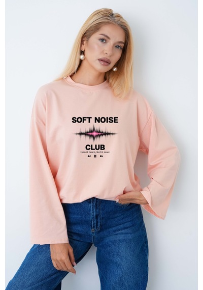 Medinenur Kadın Soft Noise Club Baskılı Uzun Kollu Tesettüre Uygun Body Somon