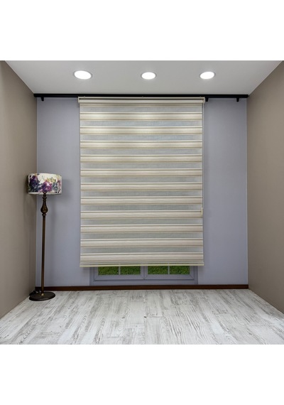 Viola Serisi Krem Bej Keten Dokulu Modern Zebra Stor Perde
