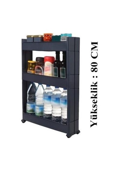 Slim Organizer 3 Katlı Plastik Banyo / Mutfak Düzenleyici Raf Antrasit 49,5 14 80 Cm Antrasit