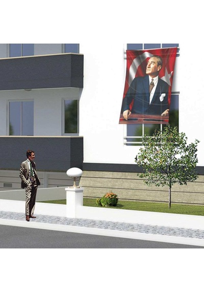 Göğe Bakan Sivil Atatürk -ay Yıldız-kutlama- Okul- Anı- Poster Cephe Bayrağı - Bayrak -1,5x2,25metre 1