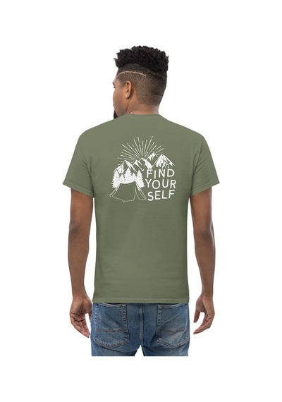 Wildstyle Find Yourself Kendini Keşfet Dağ Kamp Doğa Baskılı Unisex Pamuklu Tişört Haki