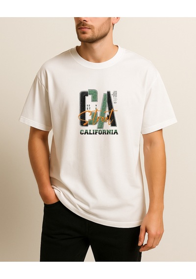 California Ca Baskılı T-shirt Beyaz