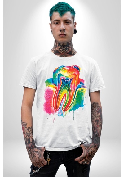 Diş Doktoru Diş Anatomisi Özel Tasarım Unisex Unisex Beyaz Organik Baskılı T-shirt Penye Yüksek Kalite Beyaz