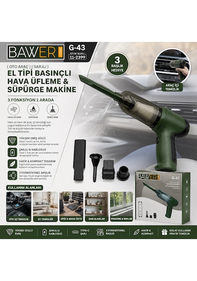 Oto Araç Sarjlı El Tipi Basınçlı Hava Üfleme - Süpürge Makine 3 Başlık G-43 Diğer