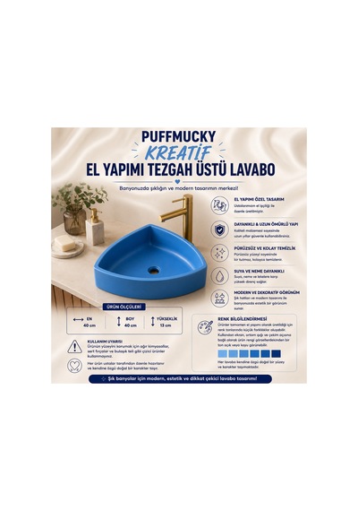 Lavabo Tezgah Üstü Lavabo Banyo Tuvalet Lavabosu Mavi Açık Koyu Mavi Açık Koyu