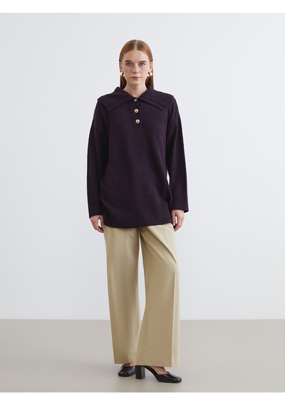 Lcw Modest Bordo Polo Yaka Kadın Triko Kazak
