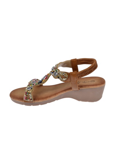 Guja Taş Detaylı 5cm Dolgu Tabanlı Kadın Sandalet Gj-26y226 Camel