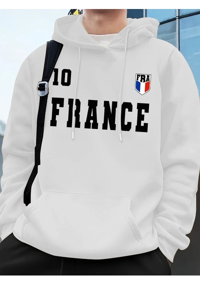 Startmore Tarzsokak Fransa Bayrağı Mektup Baskı Hoodie Erkek Kış Polar Sıcak Kazaklar Koşu Cep Kazak Sportif Gevş Beyaz