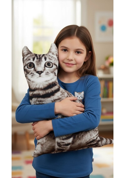 3d Dijital Baskılı Dekoratif Kedi Yastık Tekir Renkli