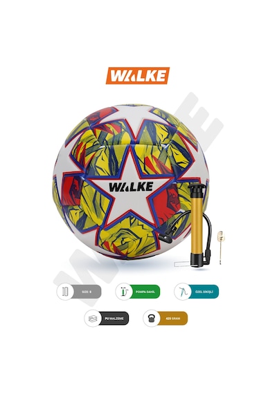 Walke Premium Şampiyonlar Ligi Temalı 5 Numara Futbol Topu Pompa Hediyeli Sarı