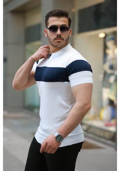 Erkek Yakalı Kısa Kollu Tişört Beyaz