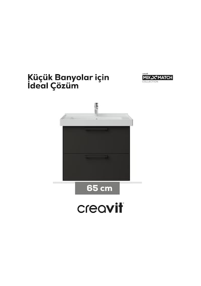 Creavit D20 65 Cm İki Çelmeceli Lavabo Dolabı Antrasit Melamin Antrasit Creavit D20 65 Cm İki Çelmeceli Lavabo Dolabı Antrasit Melamin Antrasit