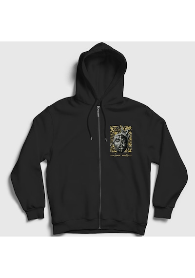 Presmono Unisex Biggie Smalls Tupac Shakur Fermuarlı Kapüşonlu Sweatshirt Siyah