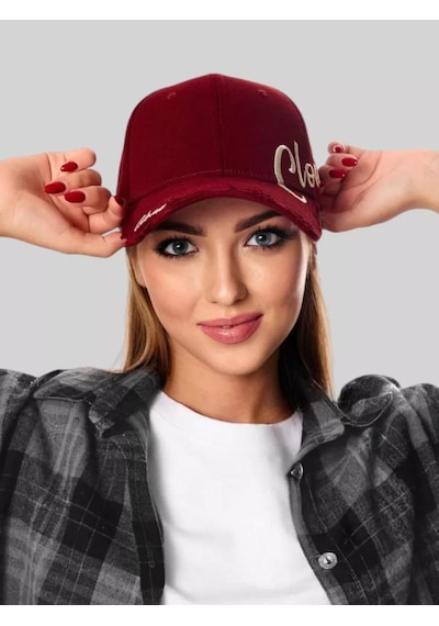 Valkyrie Unisex Eskitme Detaylı Şapka Yazı Nakışlı Ayarlanabilir Beyzbol Şapkası Antrasit Bordo
