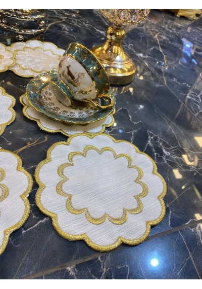 Galaxy Gold 6'lı Kokteyl Kahve Sunum Peçetesi Maraş İşi Sırma Nak