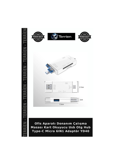 Ofis Aparatı Donanım Çalışma Masası Kart Okuyucu Usb Otg Hub Type-c Micro 6ın1 Adaptör Yd40