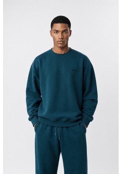 Erkek Respire Basic Oversize Sweatshirt Zümrüt Zümrüt Yeşili