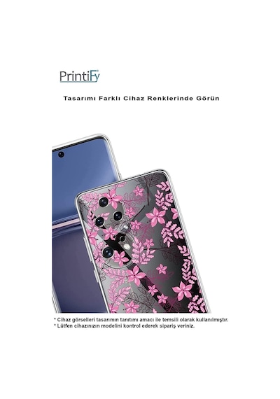 Redmi A2 Plus Slim Fit Kapak Floral Pembe Tasarımlı Şeffaf Silikon