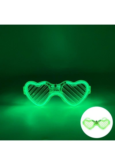 Yeşil Led Işıklı Kalp Gözlük 3 Modlu Parti & Glow Gözlüğü