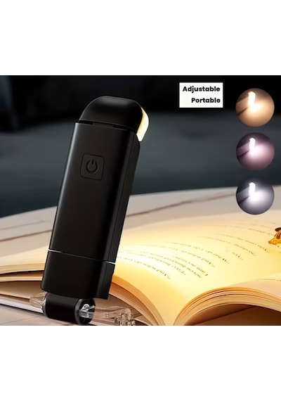 Siyah Renk Kitap Okuma Işığı 3 Farklı Işık Rengi 3 Kademe Işık Kitap Ayıracı Usb Şarjlı Çok Renkli