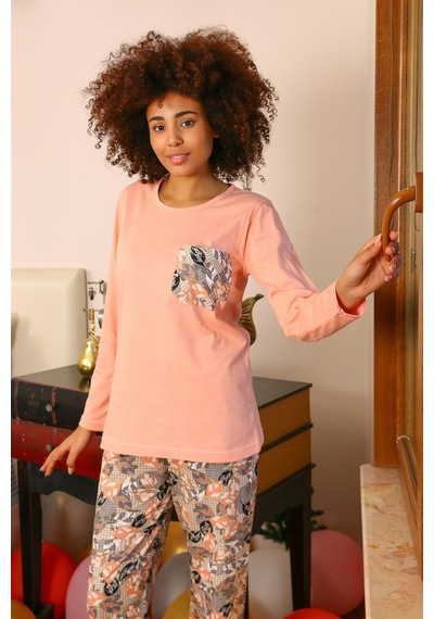 Akbeniz Kadın Uzun Kol Penye Pijama Takım 4196 - S Yavruağzı