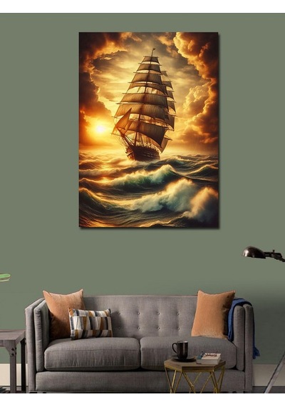 Kanvas Tablo Gün Batımındaki Gemi 70cmx100cm