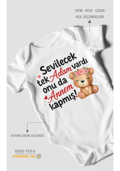 Morivokids Anneye Özel Kısa Kollu Bebek Body %100 Pamuk Zbn271-kk Beyaz