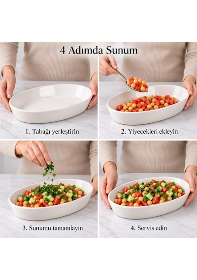 Porselen Büyük Kayık Tabak 23 14 Cm, Beyaz Oval Servis Ve Sunum Tabağı, Yükseltilmiş Kenarlı Kahvaltılık, S Diğer
