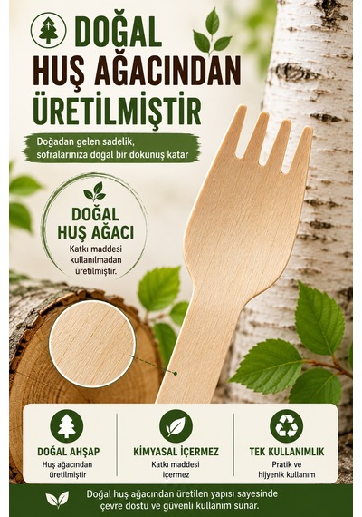 50'li Ekolojik Tahta Çatal 16 Cm Doğal Huş Ağacı Kullan At Davet Parti Organizasyon Çatalı