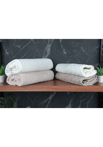 Hazal %100 Pamuklu Kutulu 4'lü Banyo Havlu Seti Hamam Takımı 50x90 - 90x150 Bej-krem - 00081 Bej